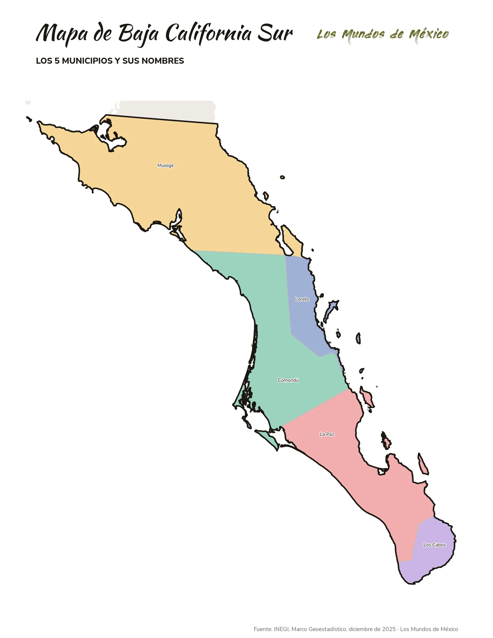 Mapa de Baja California Sur con nombres de municipios