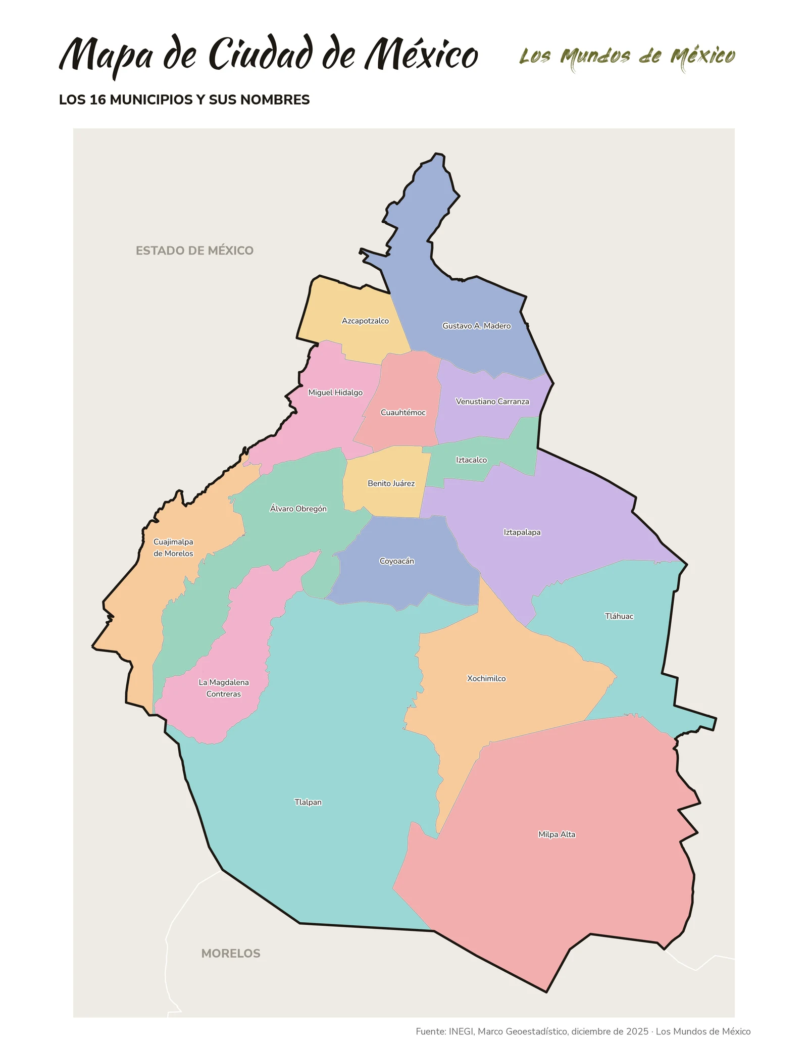 Mapa de Ciudad de México con nombres de municipios