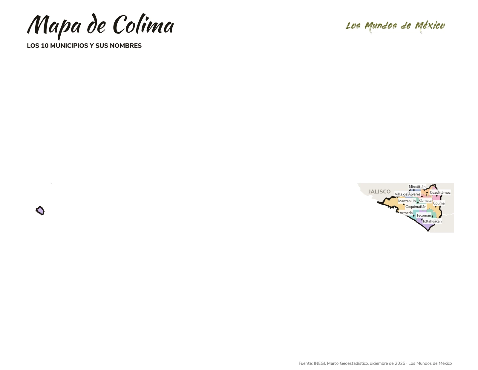 Mapa de Colima con nombres de municipios