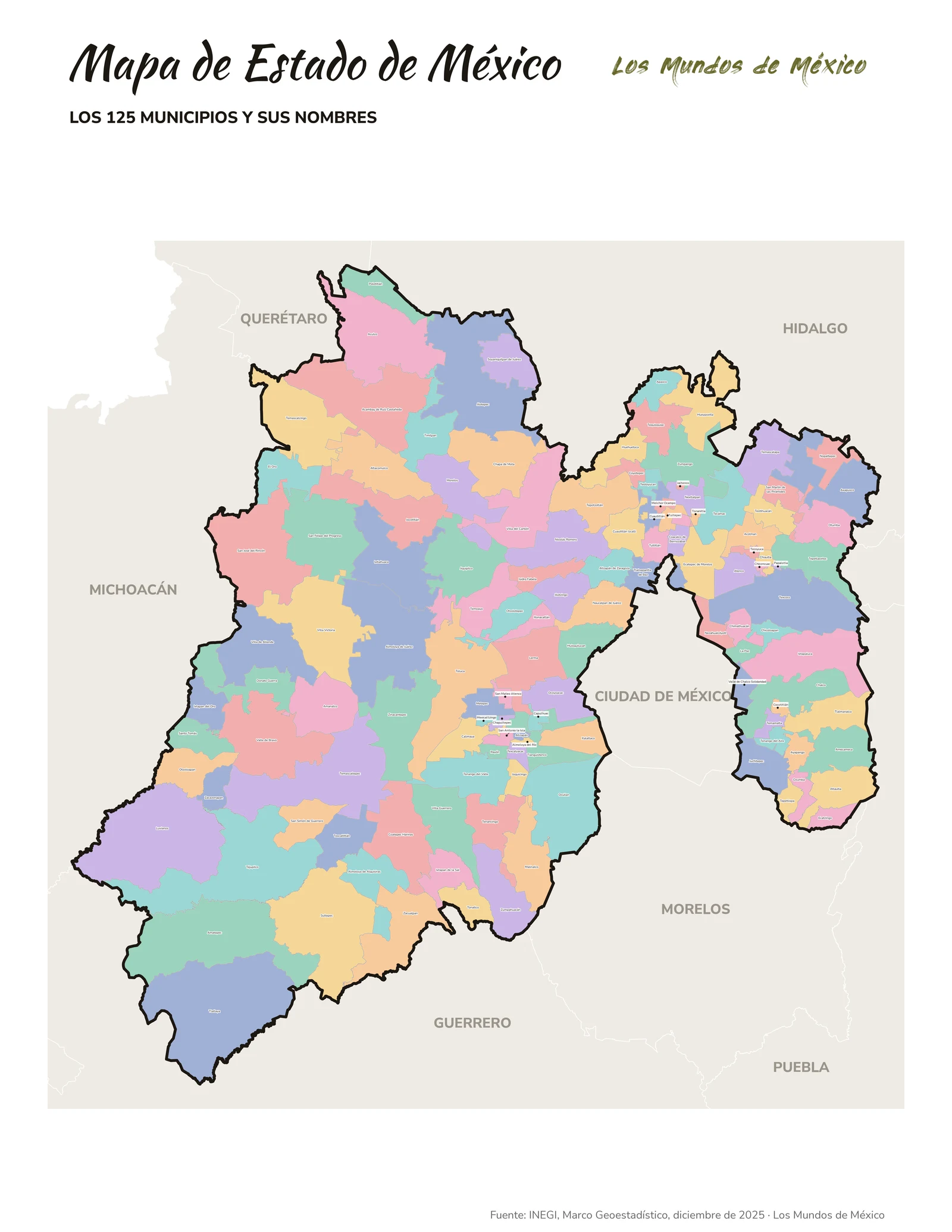 Mapa de México con nombres de municipios