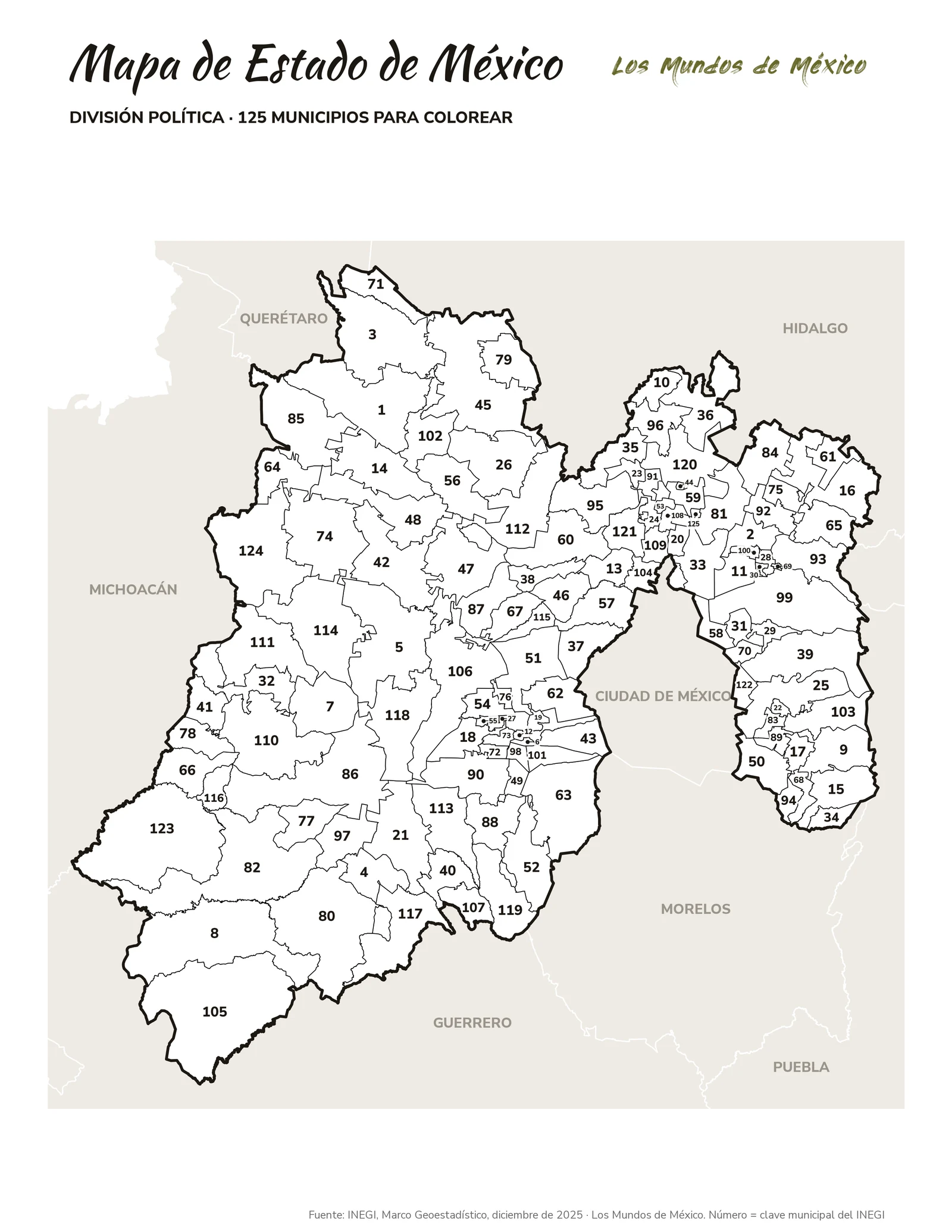Mapa de México: división política para colorear