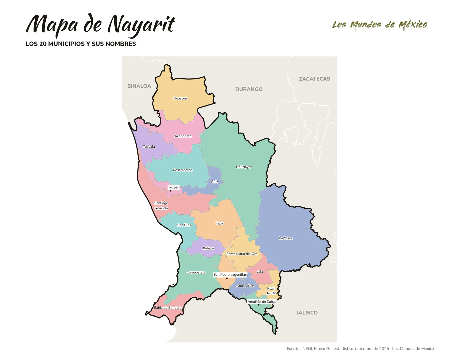 Mapa de Nayarit con nombres de municipios
