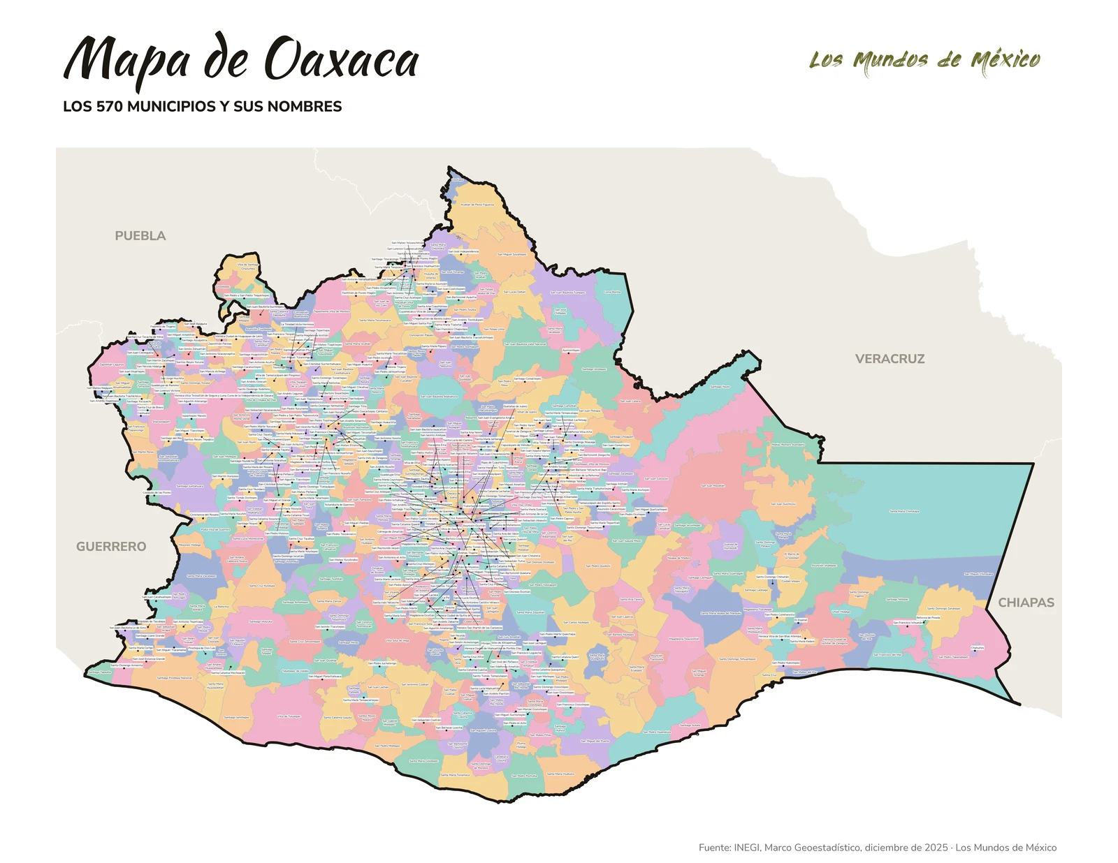 Mapa de Oaxaca con nombres de municipios