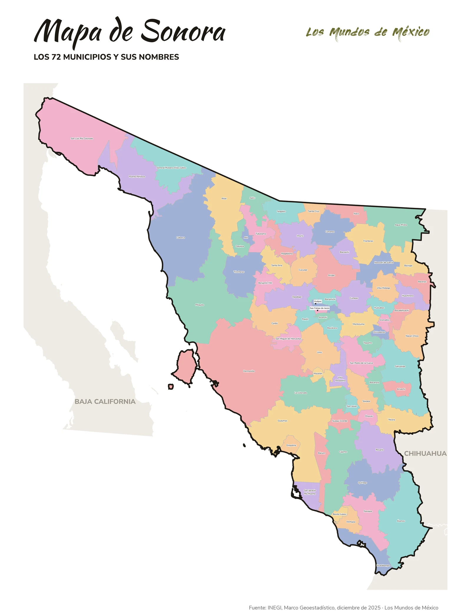 Mapa de Sonora con nombres de municipios