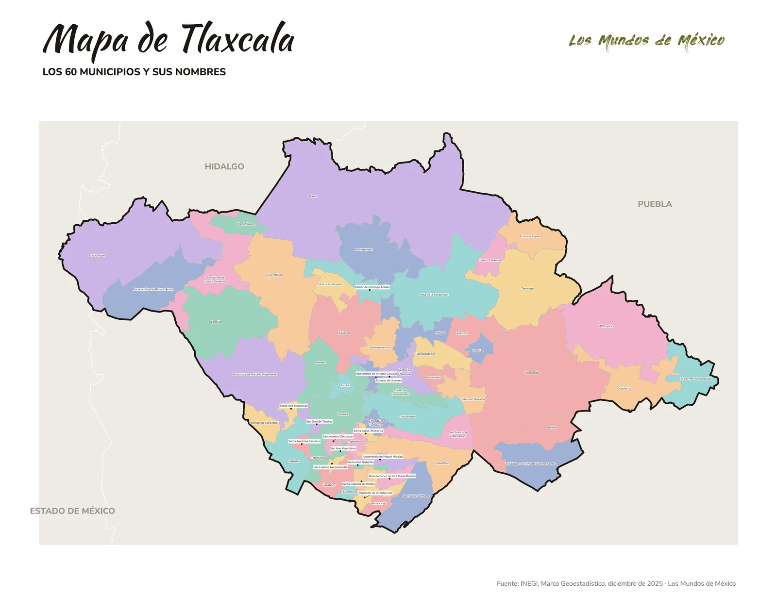 Mapa de los municipios de Tlaxcala con nombres