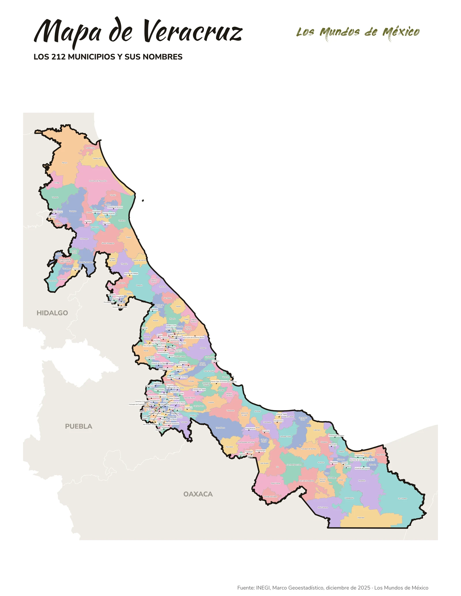 Mapa de los municipios de Veracruz con nombres