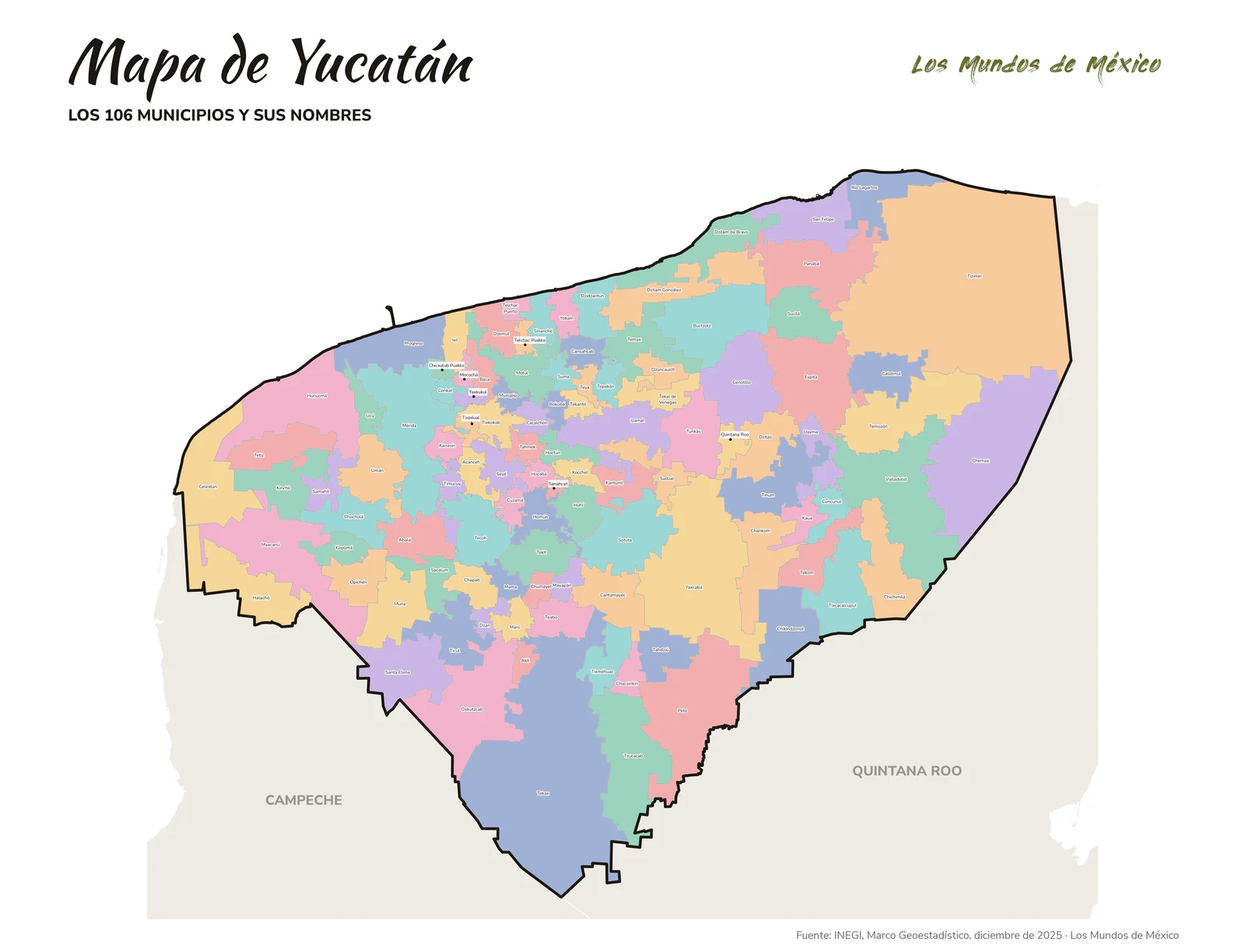 Mapa de los municipios de Yucatán con nombres