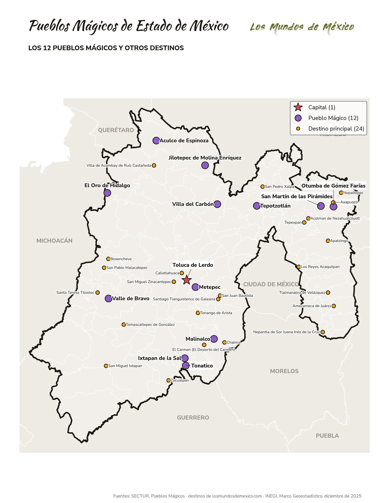 Mapa de Pueblos Mágicos y destinos de México