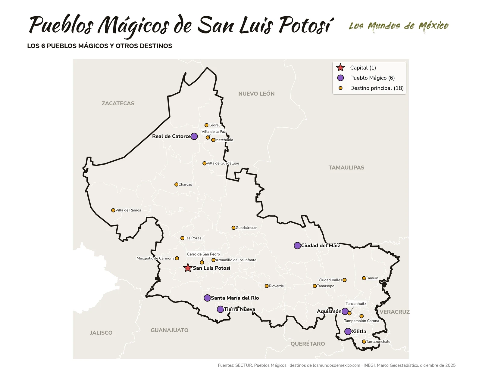 Mapa de Pueblos Mágicos y destinos de San Luis Potosí