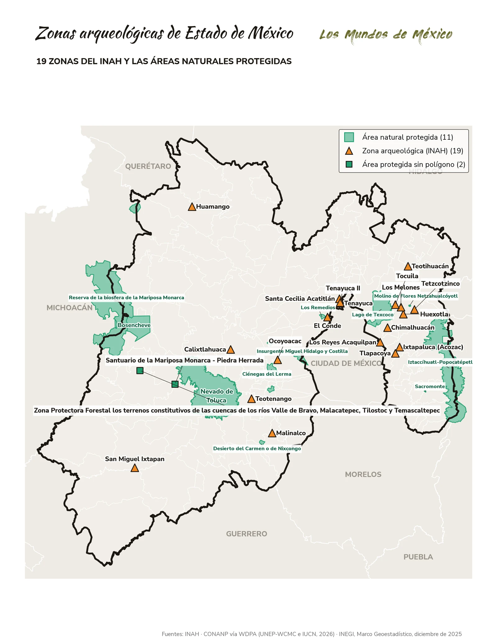 Mapa de zonas arqueológicas y áreas naturales protegidas de México