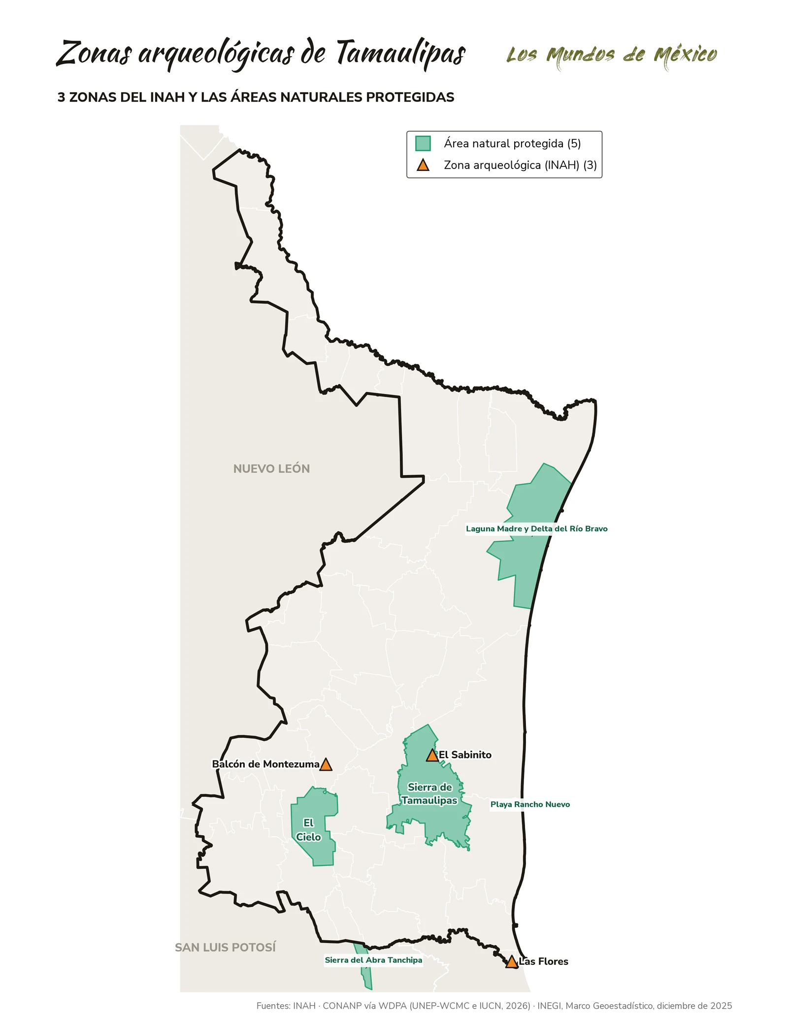 Mapa de zonas arqueológicas y áreas naturales protegidas de Tamaulipas